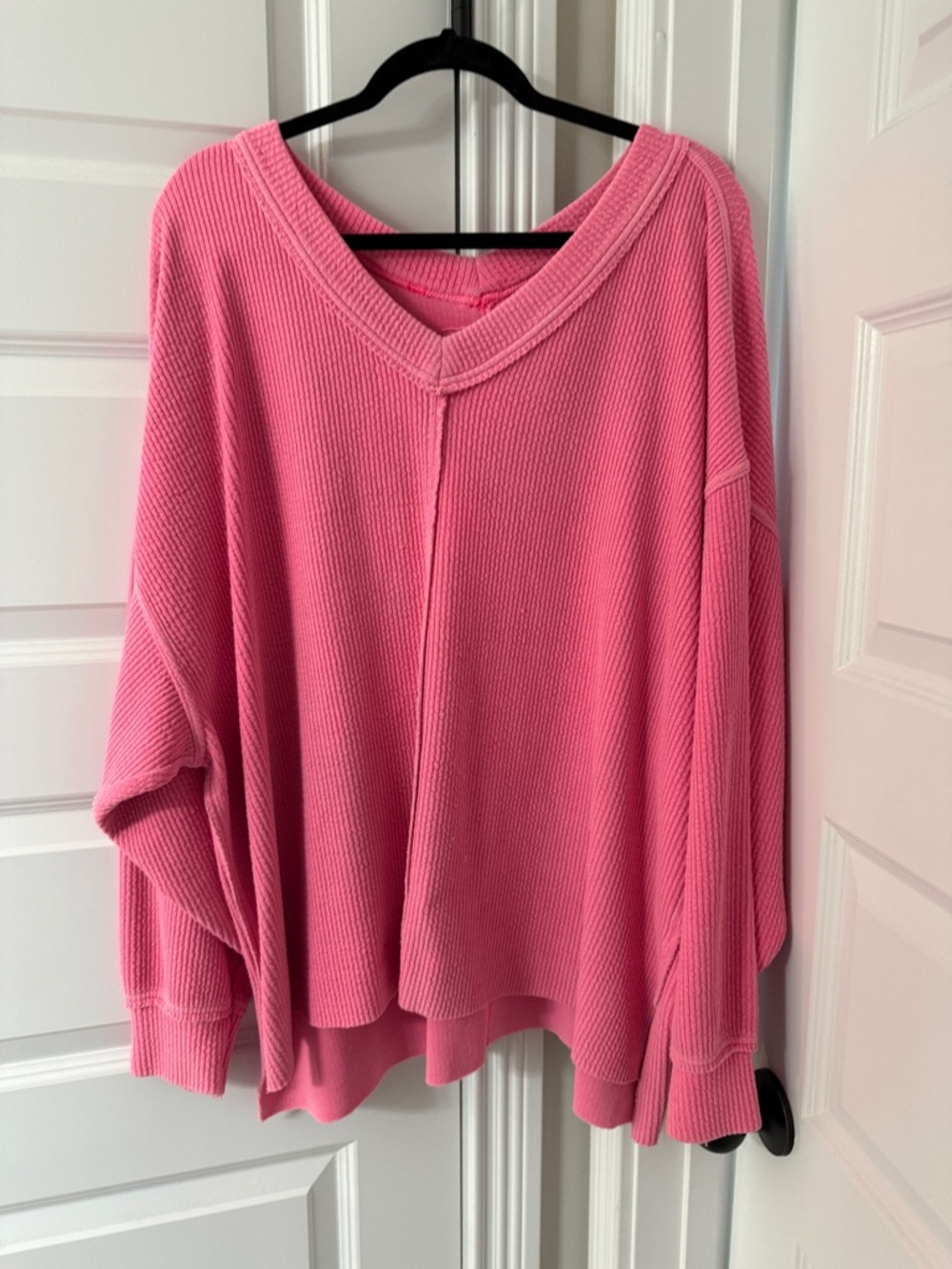 aerie Bright Pink V-Neck Ribbed Knit Sweater